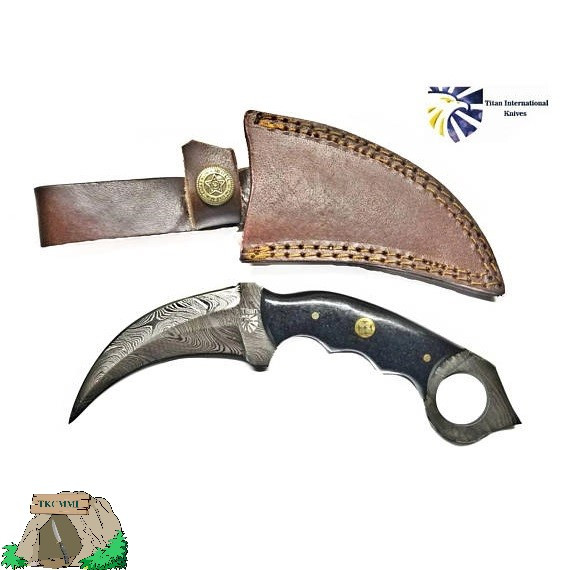 TITAN - TD-197 Damascus Karambit with Black Canvas Micarta Scales