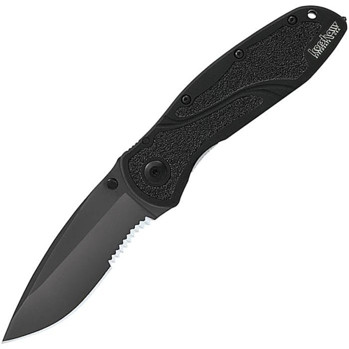 KS1670GBBLKST Blur Linerlock A/O P/S Stonewash 14C28N Sandvik Recurve Blade, Black anodized aluminum handle