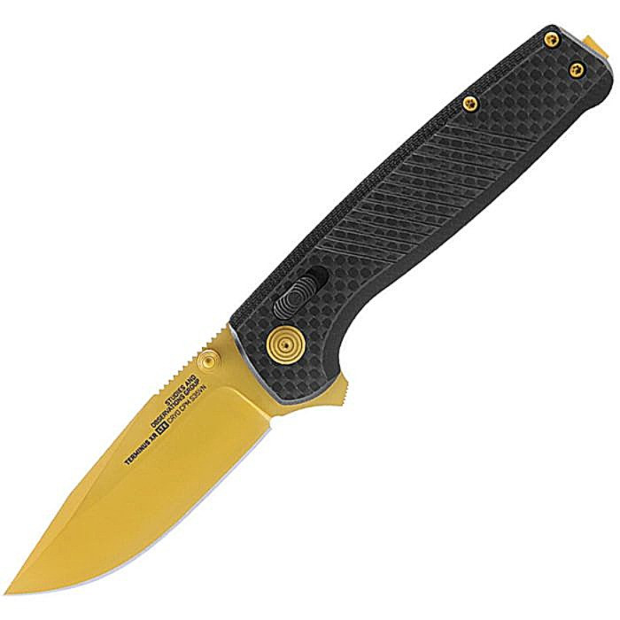 SOGTM1033BX Gold TiNi coated S35VN stainless blade. Carbon fiber handle