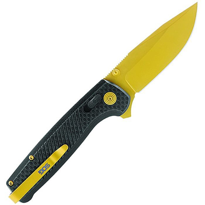 SOGTM1033BX Gold TiNi coated S35VN stainless blade. Carbon fiber handle