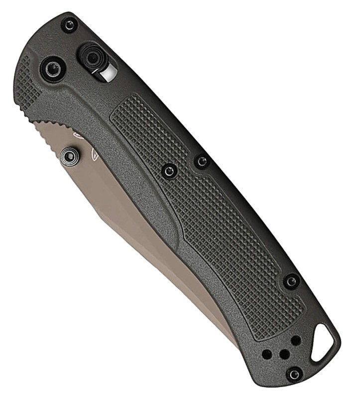 15536TN-02 TAGGEDOUT  Elmax McMillan Tan Cerakote Clip Point Blade / Deep Olive Grivory Handle