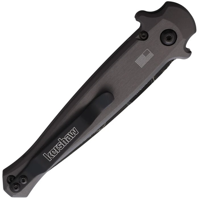 KS7150DAM Auto Launch 8 Damascus steel blade. Black anodized aluminum handle