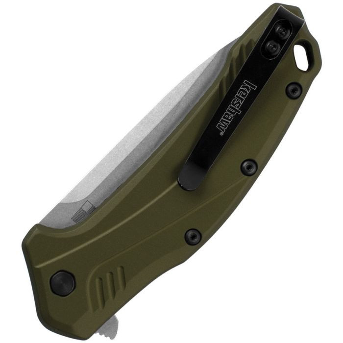 KS1776OLSW Link Linerlock A/O stonewash finish Magnacut steel blade. Olive aluminum handle