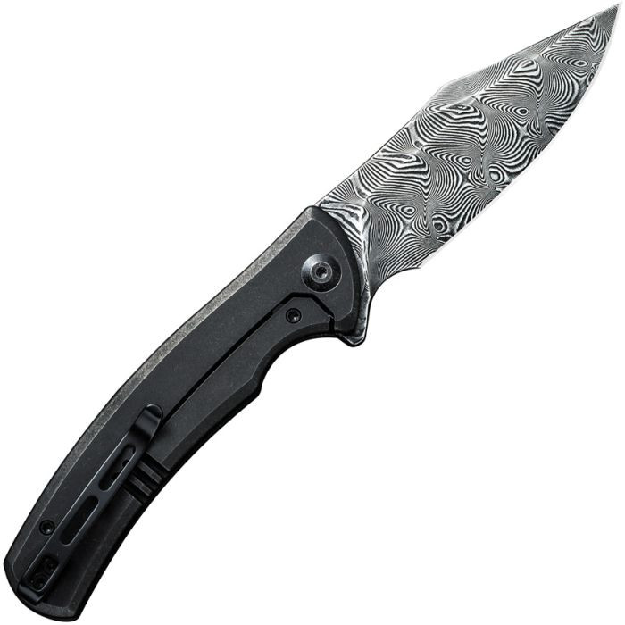 Sinisys Flipper Knife Carbon Fiber Overlay G10 / Stainless Steel Lock Side Handle Damascus Blade