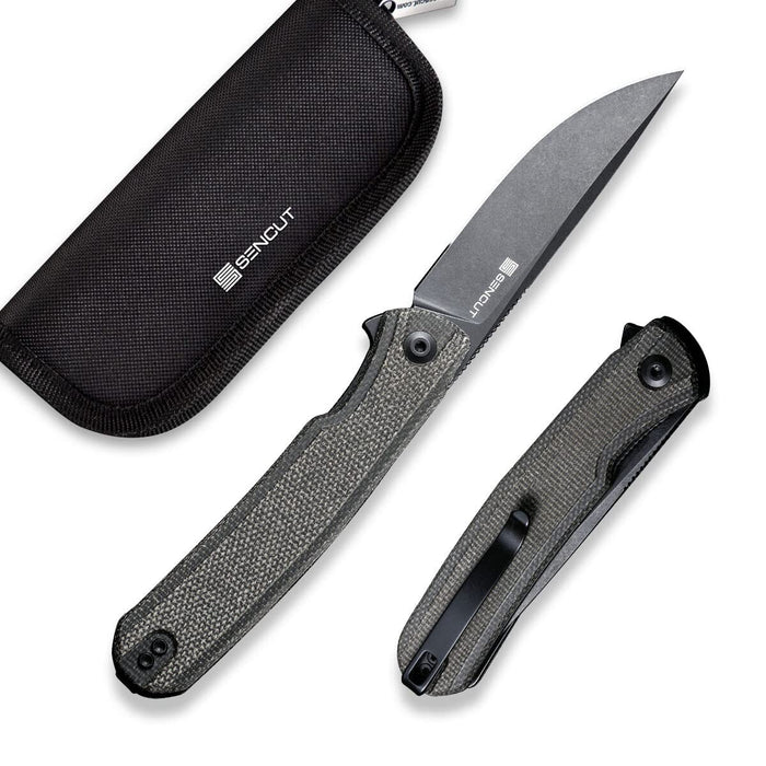 Scitus Flipper Knife Dark Green Canvas Micarta Handle