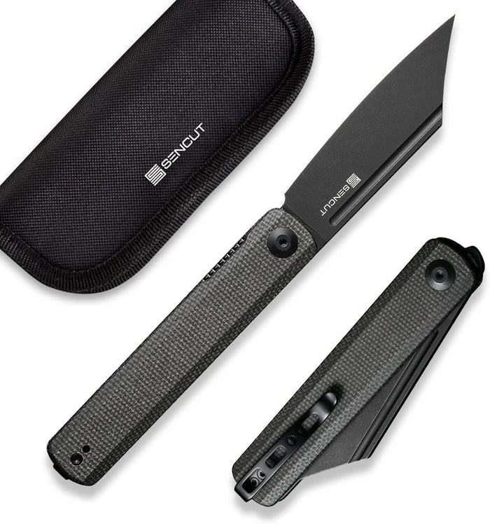 Bronte Front Flipper Knife Dark Green Canvas Micarta Handle