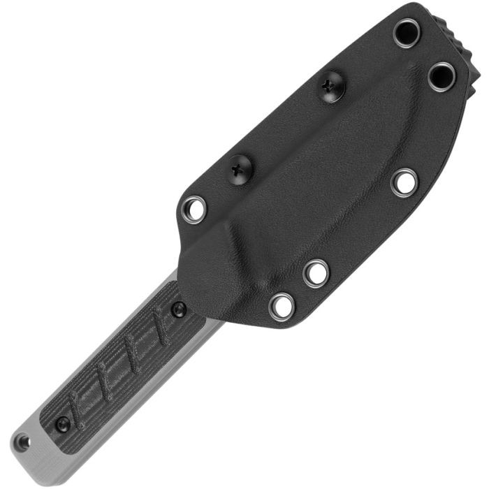 KI1063A1 6.5" (16.51cm) overall. 3" (7.62cm) black finish CPM-3V carbon steel drop point blade. Gray G10 handle with black micarta inlay. Full tang. Lanyard hole. Black Kydex belt sheath.