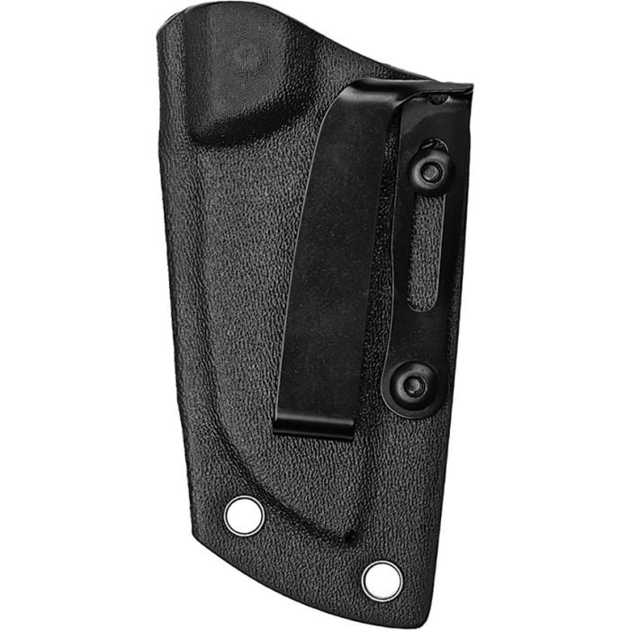 KI1062A1 6.25" (15.88cm) overall. 3" (7.62cm) stonewash finish D2 tool steel sheepsfoot blade. Full tang. Lanyard hole. Black micarta and G10 handle. Black Kydex neck sheath.