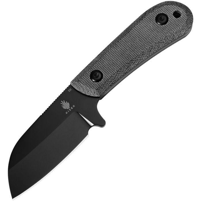 Kizer Cutlery 1062A2 Tyler Barnes Deckhand Fixed Blade Knife 2.95" D2 Black Stonewashed Sheepsfoot Blade, Black Micarta Handles, Kydex Sheath