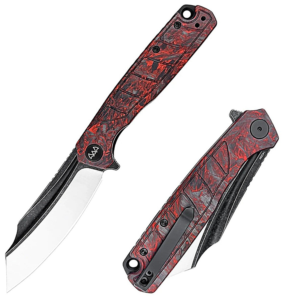 WIXCO WX20-B SPLARK 3.62" Sandvik Blade Red Shredded Carbon Fiber Handle