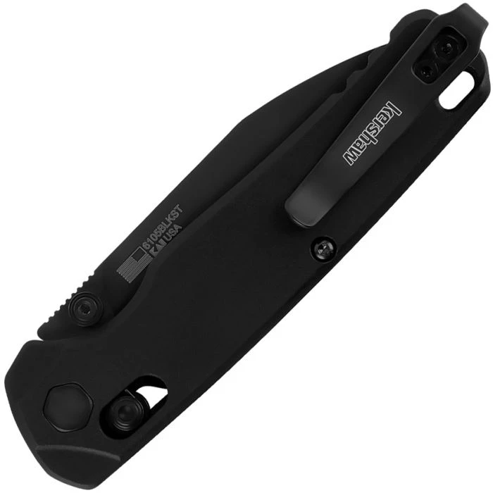 KS6105BLKST Bel Air DuraLock black PVD coated partially serrated CPM MagnaCut stainless blade. Black anodized aluminum handle