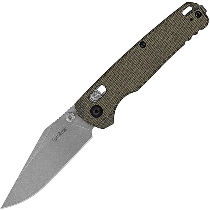 KS6106 Bel Air DuraLock CPM MagnaCut stainless clip point blade. Green canvas micarta handle