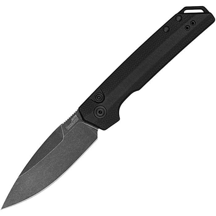 KS7038G10 Auto Launch Iridium BlackWash finish CPM MagnaCut stainless spear point blade. Black G10 handle with black aluminum back handle