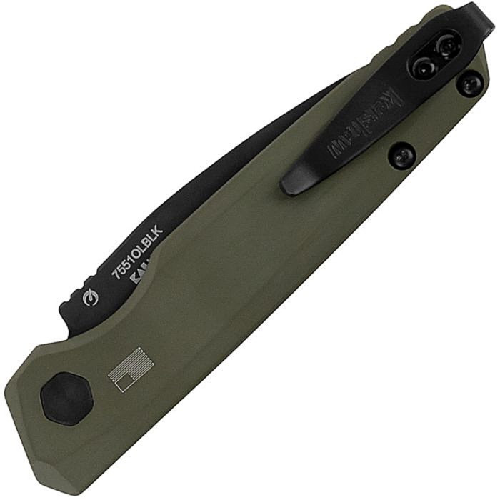 KS7551OLBLK Auto Launch 18 black oxide coated CPM-154 stainless blade. Green anodized aluminum handle
