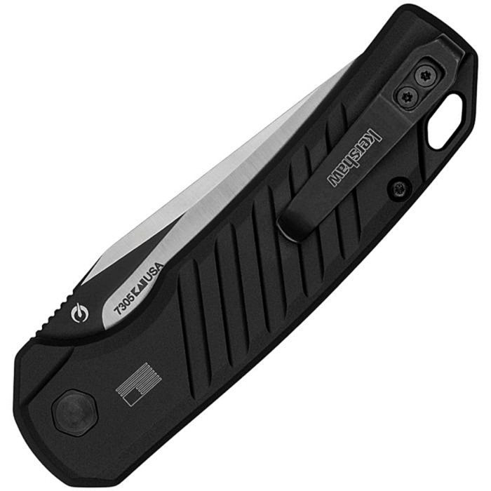 KS7305 CPM-154 stainless trailing point blade. Black anodized aluminum handle