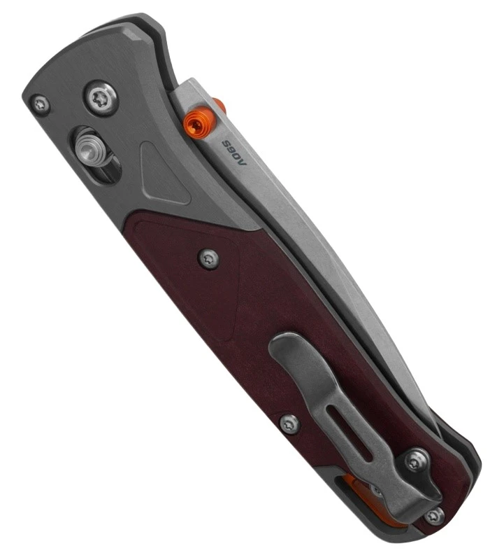 535-09 AXIS LOCK Redstone Richlite. Gray Aluminum Bolster / SW S90V Drop Point Blade, Black Oxide Clip