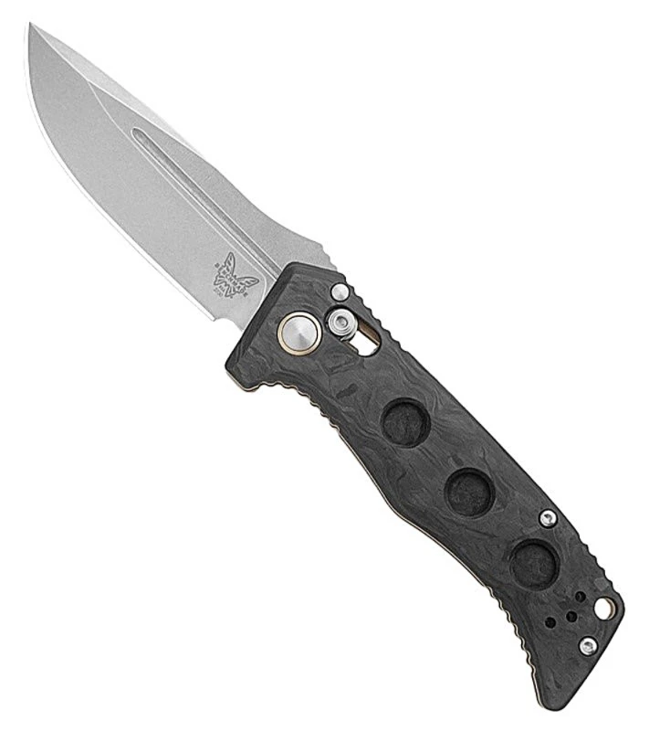 2730-03 Mini Auto Adamas SW CPM-MagnaCut Drop Point Blade Marbled Carbon Fiber Handle