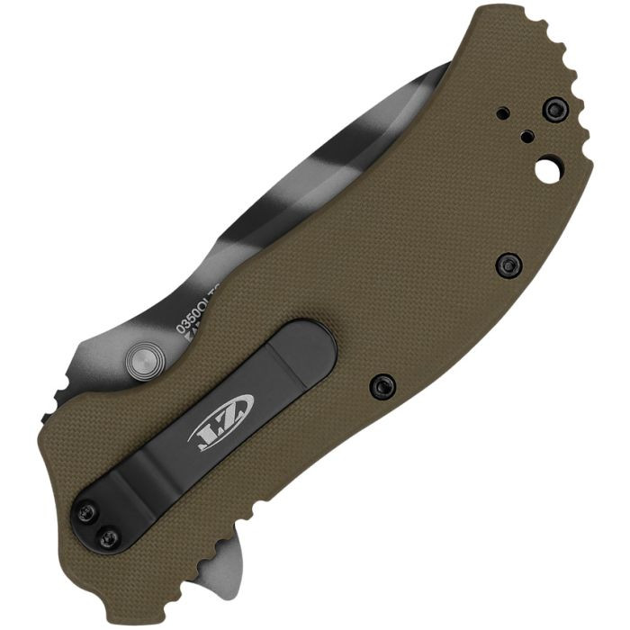 ZT0350OLTS Assisted Opening Tiger Stripe Camo CPM-MagnaCut Recurve Blade / OD Green G-10 Handle