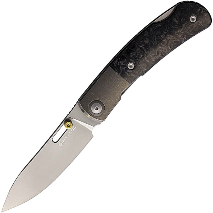 MAXMM361F Stonewash Bohler M390 Drop Point Blade / Dark Gray Carbon Fiber Handle, Titanium Bolsters