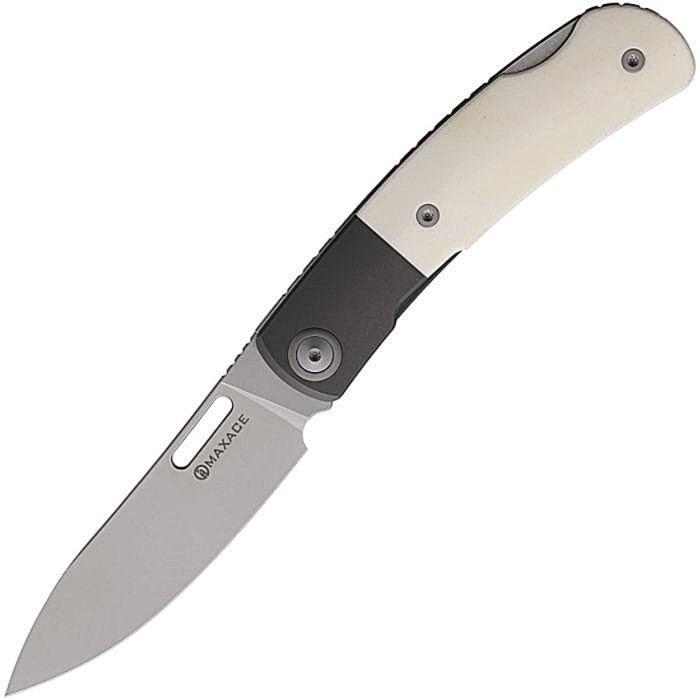 MAXMM361A Bead Blast MagnaCut Drop Point Blade / White Bone Handle, Titanium Bolsters