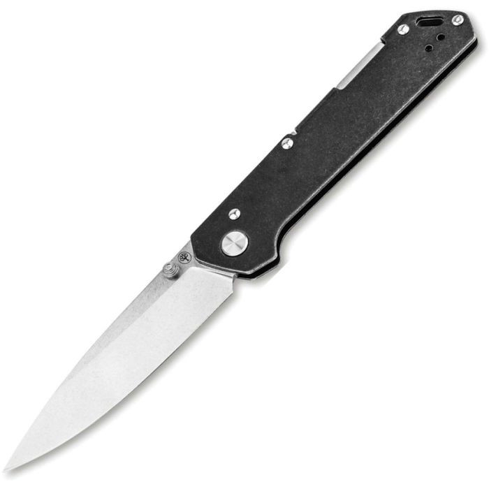 BO110314 Stonewash finish MagnaCut steel spear point blade. Black stonewash finish stainless handle