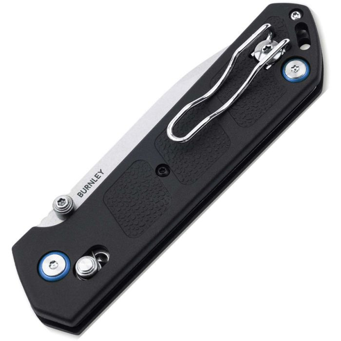 BOP01BP0009 Satin finish D2 tool steel drop point blade. Black GFN handle
