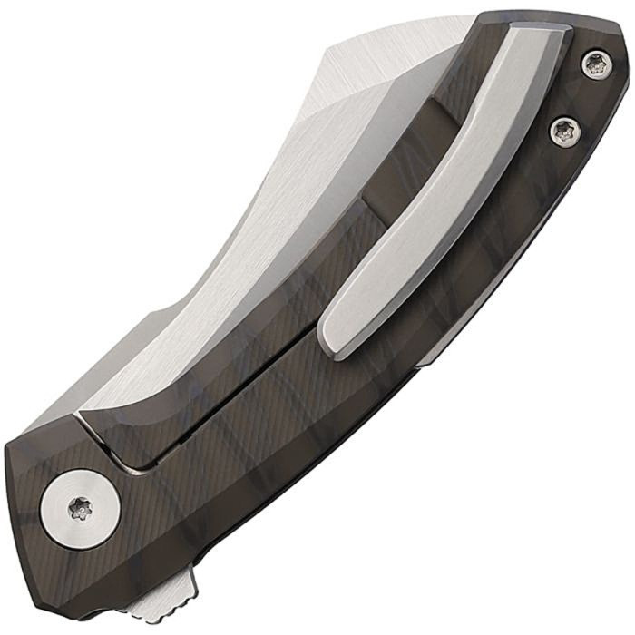 VANG016 Satin finish Bohler M390 stainless cleaver style blade. Flame anodized titanium handle