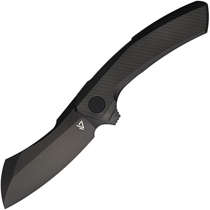 VANG014 Black stonewash finish Bohler M390 stainless cleaver style blade. Black titanium handle