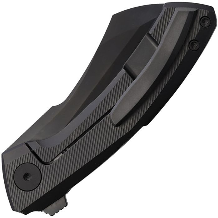VANG014 Black stonewash finish Bohler M390 stainless cleaver style blade. Black titanium handle