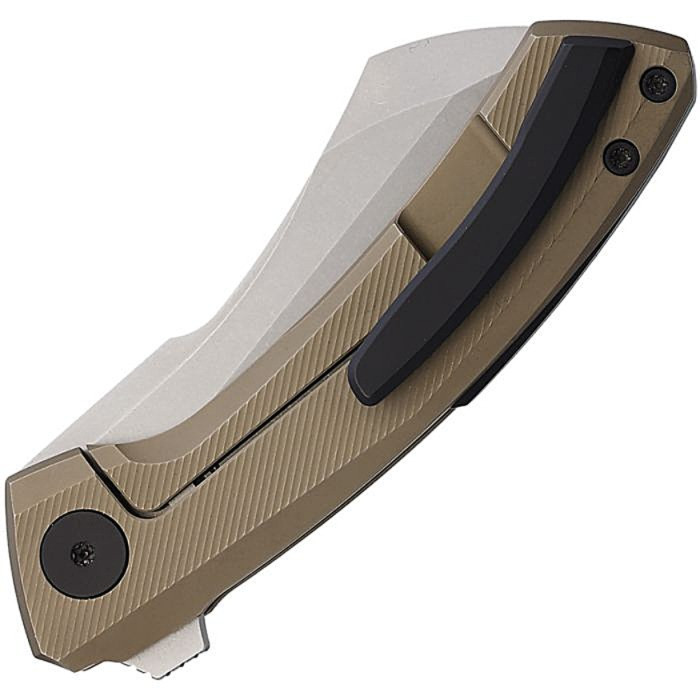 VANG013 Stonewash finish Bohler M390 stainless cleaver style blade. Bronze titanium handle