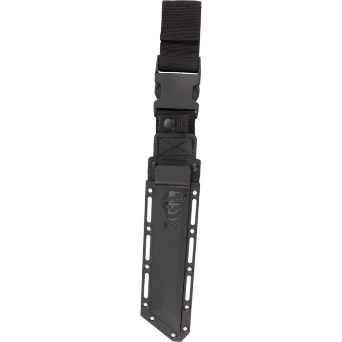 SOGBY1003BX 12.25" (31.12cm) overall. 7.13" (18.11cm) black PVD coated AUS-8 stainless tanto blade. Flat Dark Earth G10 handle. Stainless guard and pommel. Integrated AR-compatible barrel ring. Black Kydex belt sheath.