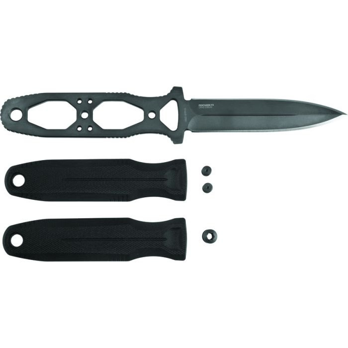 SOG17610157 10" (25.4cm) overall. 4.75" (12.07cm) black TiNi coated S35VN stainless blade. Black G10 handle. Full tang. Fully ambidextrous carry. Handles are removable. Universal mounting system. Black GRN MOLLE compatible belt sheath.