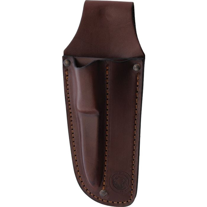KOA00034FG Bead blast finish D2 tool steel blade. Orange SureGrip handle. Full tang. Lanyard hole. Includes: 7.5" overall Light Hunter with 4" guthook blade; 6.75" overall Cub with 3" blade. Brown leather belt sheath.