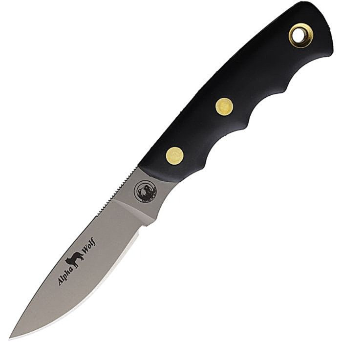 KOA00326FG 8" (20.32cm) overall. 3" (7.62cm) bead blast finish D2 tool steel blade. Black finger grooved SureGrip handle. Full tang. Lanyard hole. Brown leather belt sheath.