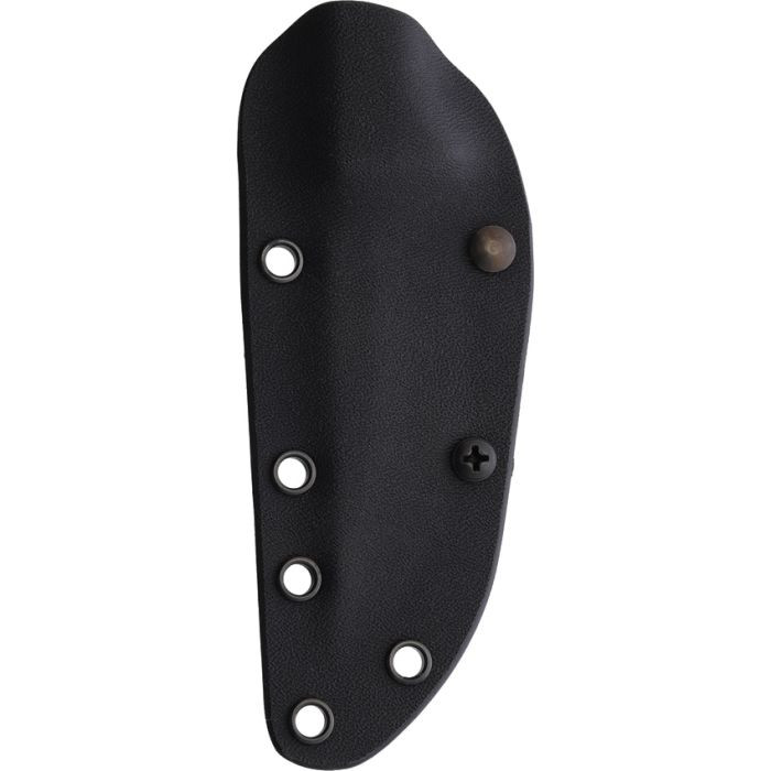 MUE98489 7.25" (18.42cm) overall. 3.5" (8.89cm) satin finish blade. Camo micarta handle. Full tang. Lanyard hole. Nitro-42 steel blade. Black Kydex belt sheath.