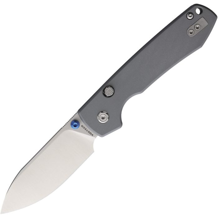 VOSA2906 4.38" (11.13cm) closed. 3.25" (8.26cm) satin finish 14C28N Sandvik stainless blade. Gray G10 handle.