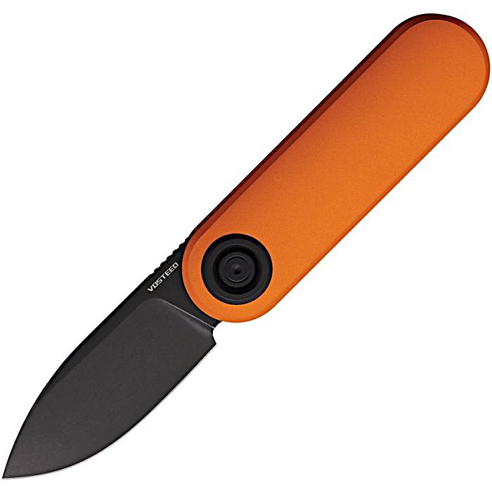 VOSA3705 3.5" (8.89cm) closed. 2.38" (6.05cm) black stonewash finish 14C28N Sandvik stainless drop point blade. Orange aluminum handle. Extended tang. Pocket clip.