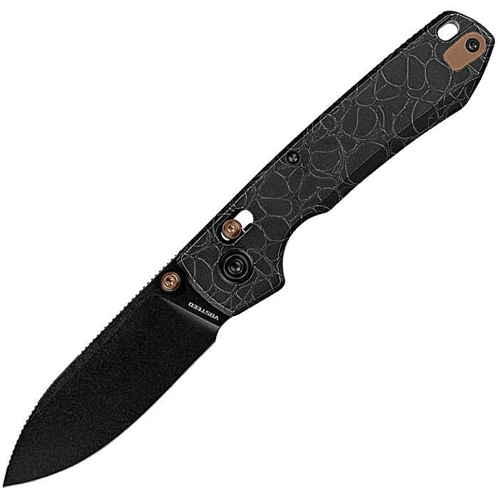 VOSA4509 4.38" (11.13cm) closed. 3.25" (8.26cm) black stonewash finish S35VN stainless drop point blade. Black acid washed titanium handle. Thumb stud. Lanyard hole. Pocket clip. Black nylon zippered storage case.