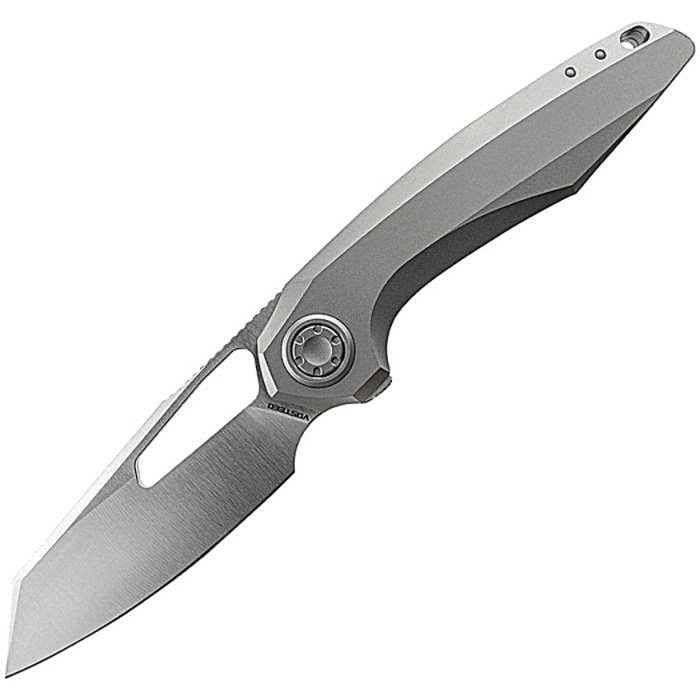 VOSA4301 4.75" (12.07cm) closed. 3.5" (8.89cm) satin finish Bohler M390 stainless reverse tanto blade. Gray titanium handle. Extended tang. Thumb pull. Lanyard hole. Pocket clip.