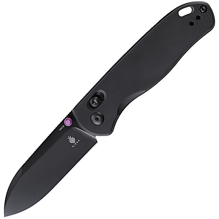 KIV3619C2 4.13" (10.49cm) closed. 3" (7.62cm) black finish 154CM stainless blade. Black aluminum handle. Thumb stud. Lanyard hole. Pocket clip.