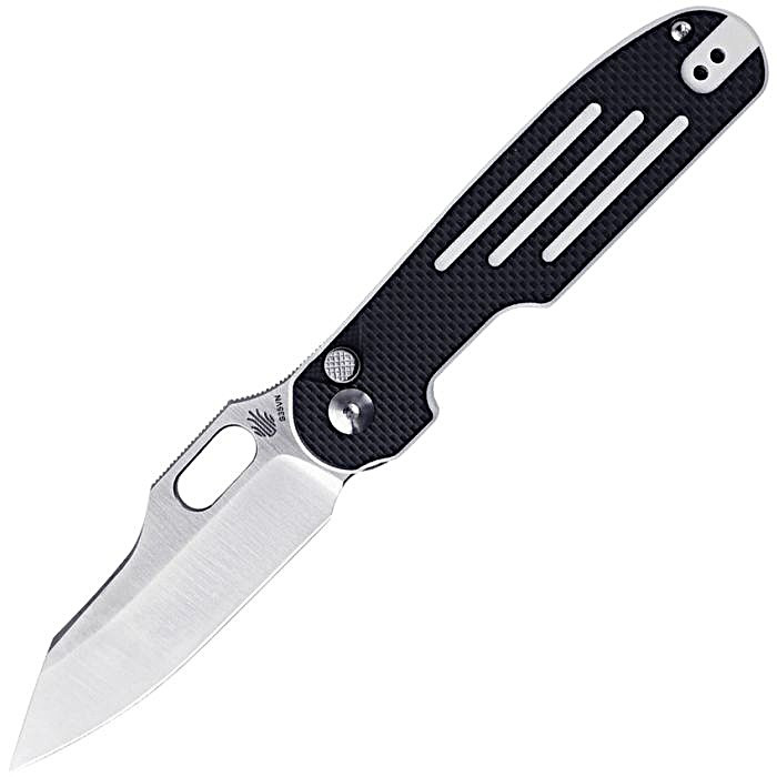 KI4562A2 4.13" (10.49cm) closed. 3.25" (8.26cm) satin finish S35VN stainless blade. Black and white G10 handle. Pocket clip. Thumb pull. Black nylon pouch