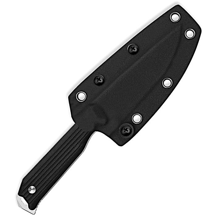 KI1045MD2 7.88" (20.02cm) overall. 3.75" (9.53cm) satin finish AEB-L stainless drop point blade. Black G10 handle. Full, extended tang. Glass breaker. Lanyard hole. Black Kydex belt sheath.