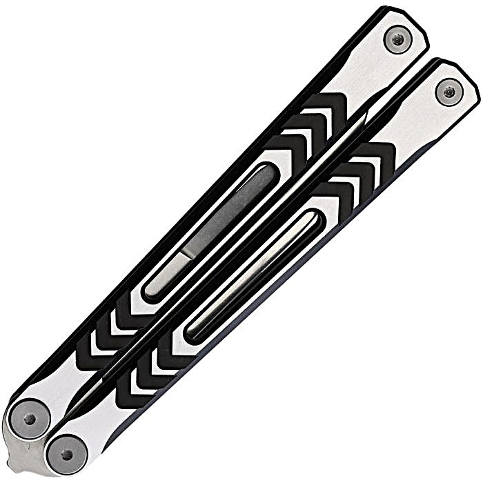 REVNXSTTBK 5.75" (14.61cm) closed. 4.5" (11.43cm) stonewash finish 154CM stainless clip point blade. Anodized aluminum handle. Satin and black finish handle.
