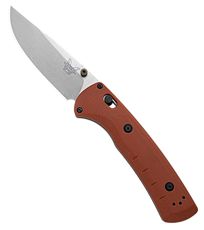 Benchmade 15090-01 Hunt SlipRidge AXIS/Crossbar Folding Knife 3.5" MagnaCut Stonewashed Modified Clip Point Blade, Rust Orange G10 Handle