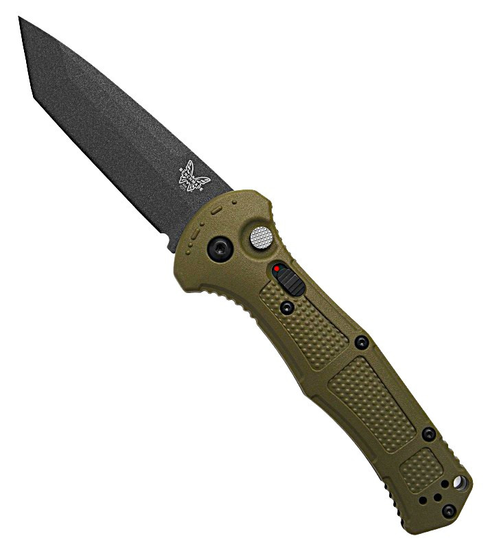 9071BK-03 Benchmade Claymore Auto, Ranger Green Grivory Handle, 3.60" Cobalt Black 154CM Drop Point Blade