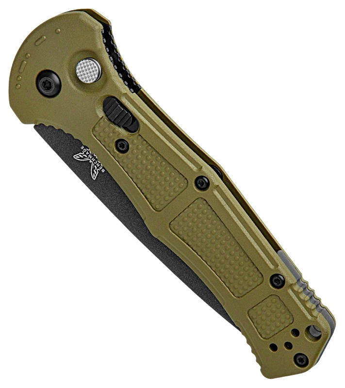 9070SBK-03 Claymore AUTO Folding 3.6" 154CM Cobalt Black Drop Point Combo Blade, Ranger Green Grivory Handle