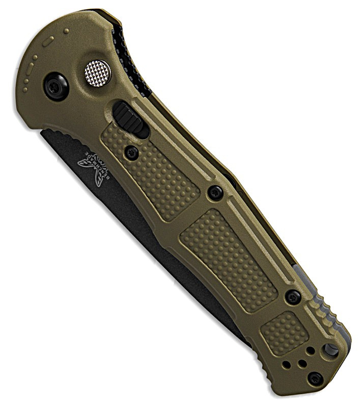 9071SBK-03 Claymore AUTO Folding Knife 3.6" 154CM Cobalt Black Plain Combo Tanto Blade, Ranger Green Grivory Handle