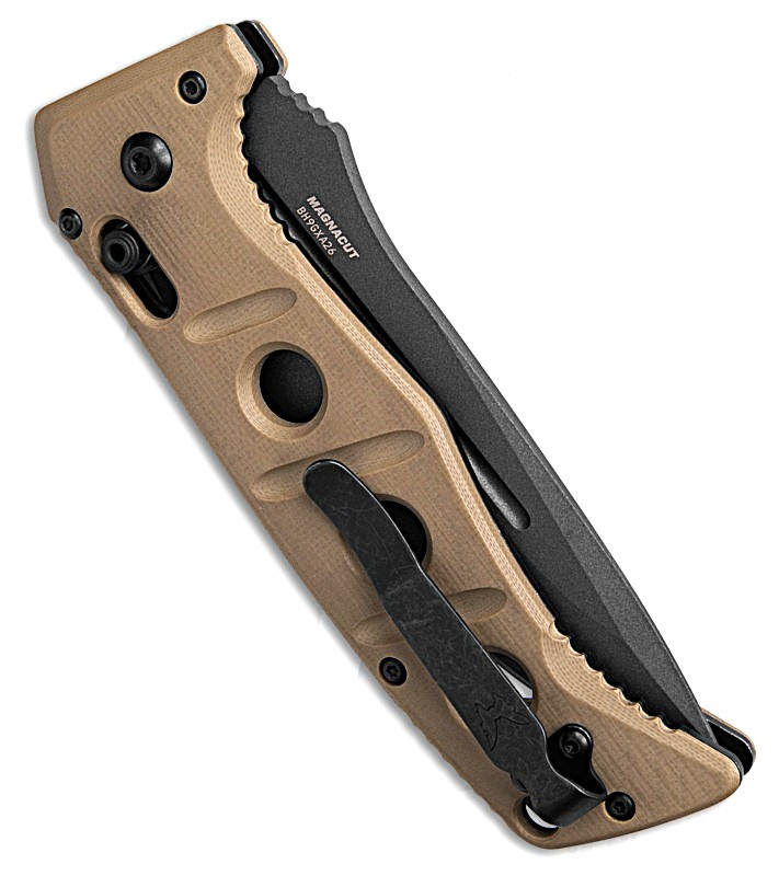 2750GY-05 Shane Sibert AUTO Adamas Folding 3.78" MagnaCut Tungsten Gray Plain Drop Point Blade, Desert Tan G10 Handles, Ballistic Nylon Sheath