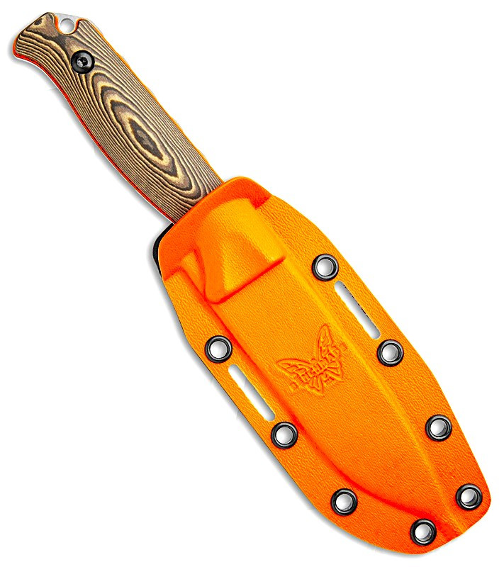 15002-1 Hunt Saddle Mountain Skinner Fixed Blade Knife 4.2" S90V Drop Point, Richlite/Orange G10 Handles, Orange/Black Boltaron Sheath