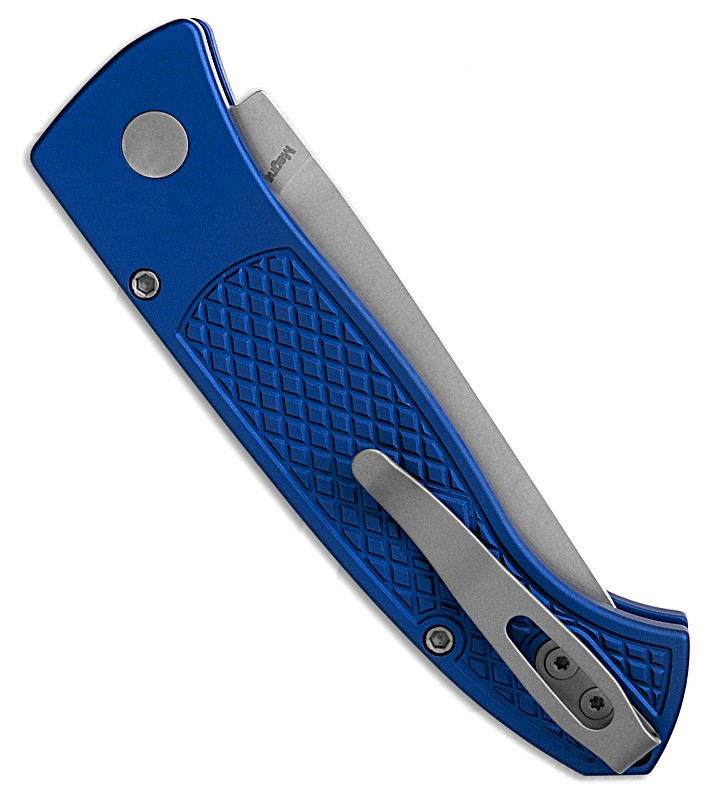 Brend Classic Folding Knife 3.125" MagnaCut Stonewashed Drop Point Blade, Blue Diamond Textured Aluminum Handle